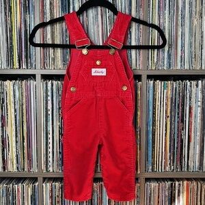 Vintage Toddler Liberty Overalls Red Corduroy w/ Brass Tone Hardware 12 Months